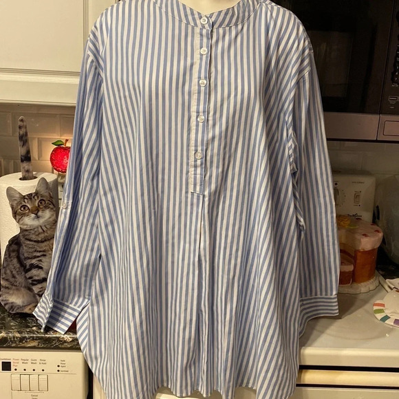 A womens Woman Within casual blue stripe long sleeve plus size top 4X. EUC - Picture 1 of 4